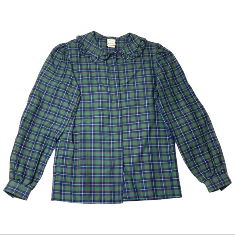 Vintage | Manor House Christmas Holiday Tartan Plaid Frill Collar Button Up